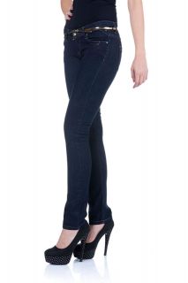Jeans With Belt Darkblue Super Slim Skinny Fit Lycra Pants Trousers 