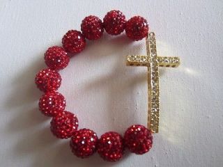 Beautiful Red Swarovski Crystal And Gold Side Ways Cross Bracelet