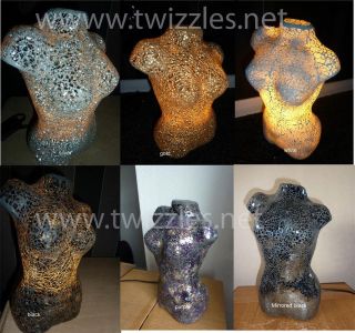Glass mosaic table lamps in the shape of a female torso 30cm tall