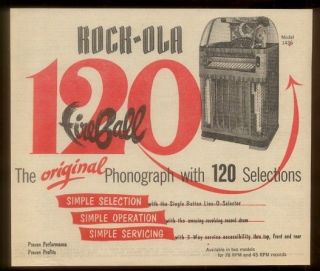1953 Rock Ola Fireball model 1436 jukebox photo scarce trade print ad