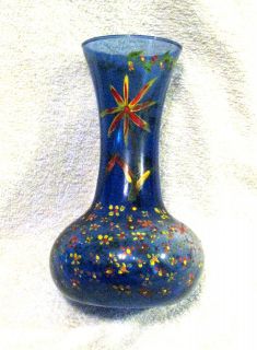 vintage handpainted blue cobalt vase 8 inches high time left