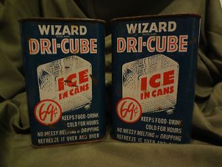 ANTIQUE / VINTAGE WIZARD DRI CUBE ICE IN A CAN, LOT OF TWO advertising