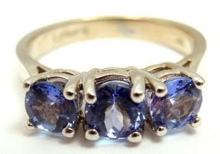 AUTHENTIC LeVIAN 14K WHITE GOLD AND THREE TANZANITE RING, SIZE 6