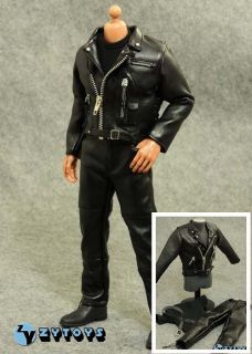 ZY TOYS 1/6 Terminator T800 Black Leather Costume @@@ Hot Pants Jacket 