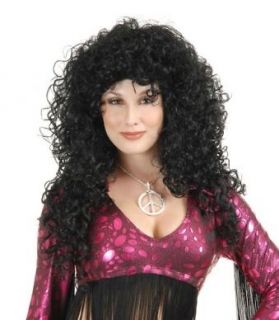 long curly black 70s cher costume adult womens wig
