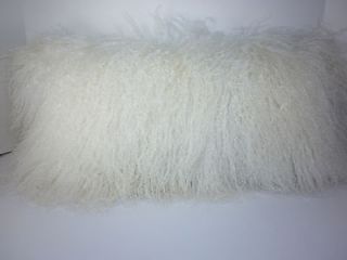   White Mongolian Tibetan Lamb Fur Pillow made in usa Tibet cushion