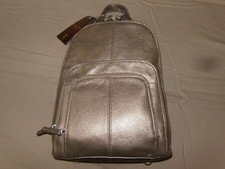 Tignanello Fab Function Leather Backpack Purse Bag   SATIN METAL  MSRP 