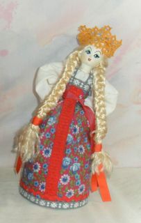 Russian vintage stuffed cloth doll composite hand painted face 