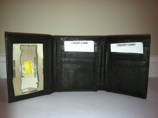 mens black genuine leather tri fold wallet new 3126