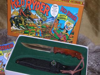 RED RYDER BONE HANDLE HUNTING BOWIE KNIFE W/ SHEATH CASE NIB NR