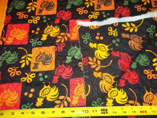 DOUBLE FACED PRE QUILTED FABRIC   ROOSTERS   NEW   CUTE!!! BTY HTF