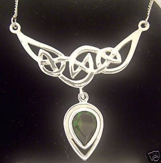 Sterling Silver Emerald Celtic Pendant Necklace Irish Made green chain 