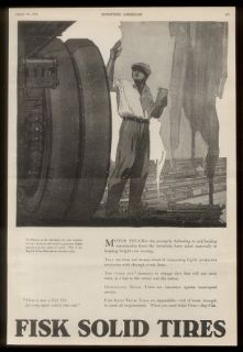 1918 Peter Helck art Fisk solid truck tires BIG vintage print ad