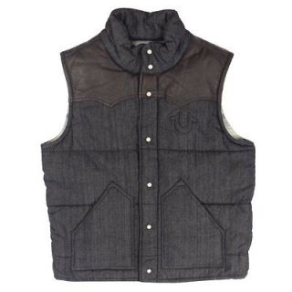 true religion leather yoke denim puffa vest