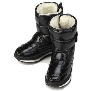 Black Shiny Waterproof Winter Snow Warm Womens Boots US 7