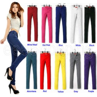 Sexy Womens Stretch color Pencil Pants Fit skinny Jeans Casual 