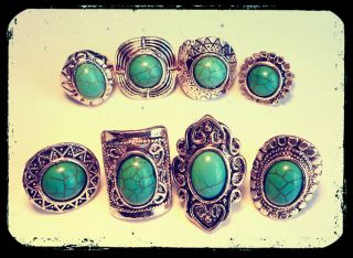   Navajo Rings Turquois​e Stone Vintage Jewellery Trib​al Aztec Ring