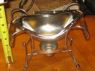 vintage chrome sauce gravy boat with stand wood handles time