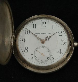 Rare Vintage Antique Silver Union Horlogere Suisse Pocket Watch SUG 