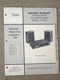  OWNERS MANUAL W/ SCHEMATIC 700.91600200 8 TRACK/AM FM PLAYER 