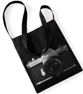 camera analog cotton tote bag shopping sling bag black