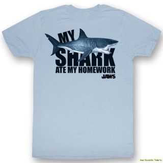 Licensed Jaws Movie My Shark Ate My Homework Adult Shirt S XXL