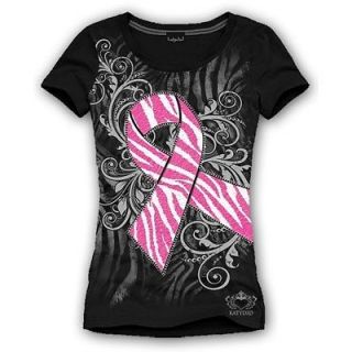 Katydid Zebra Pink Ribbon Cancer Awareness Rhinestone Shirts