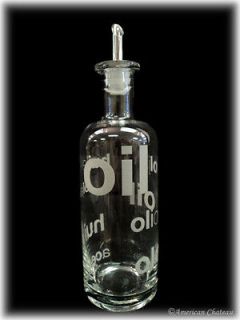 NEW Frosted Words GLASS Olive Oil / Vinegar Bottle Drizzler Cruet