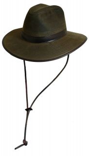 oil cloth safari hat with leather trim
