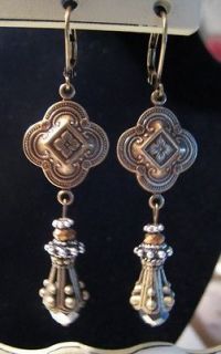 Vintage Earrings Brass Silver *Two Tone* Victorian Steampunk Lever 