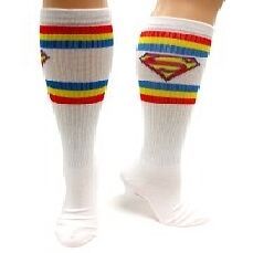 superman shield white athletic knee high socks