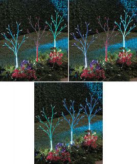  of 3 Solar Color Changing Trees LED Lights Outdoor Path Garden Plastic