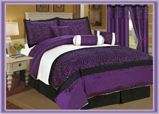 Pc Flocking Zebra Satin Comforter Set Bed In A Bag King Purple/Black 
