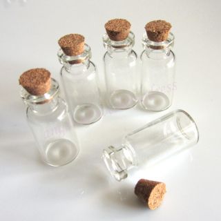   Lots 5 Pcs Tiny Small Empty Clear Cork Glass Bottles Vials 2ml