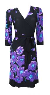 Black Poppy Border Print Wrap Dress Ava Size 8 10 12 14 16 18 New