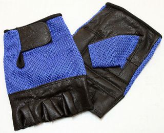 Work Leather Finger Less Gloves Work Exercise Training & Lifting Blue 