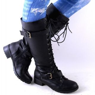 new womens black midcalf laceup combat boots size 8