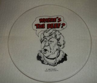 VINTAGE 1984 WENDYS WHERES THE BEEF GLASS COLLECTORS PLATE RETRO 