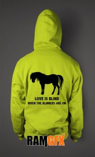 LOVE IS BLIND WHEN THE BLINKERS ARE ON HORSE NEW CHILDRENS HOODIE NEW 