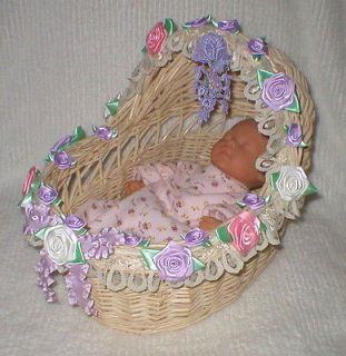 ooak wicker roses baby doll display bassinet time left $