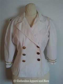 Vintage Womens White Sailor Jacket Blazer Gold Fitted 14 Large 