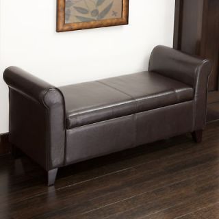 Newly listed Elegant Armed Brown Leather Storage Ottoman Bench