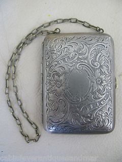 Antique Victorian Art Nouveau Silver Dance Coin Purse Card Case Powder 