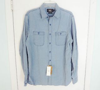   Lauren Double RRL Extended Collar Tab Chambray Woven Work Cotton Shirt