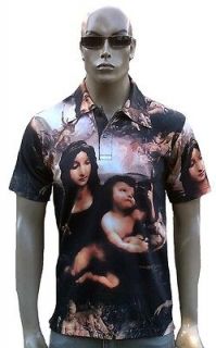   da Vinci MADONNA HEAVEN Religion Tattoo Designer Polo T Shirt XXL/3XL