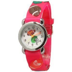 Kids Geneva SPORTS Football Hot Pink Silicone Rubber Jelly Band Watch 