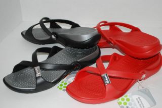 NWT NEW CROCS ADARA BLACK / SILVER or RED sandals slides shoes 9 10 