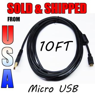 10 ft Long Micro USB Cable Gold Plated w Ferrite Core