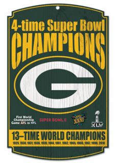 Green Bay Packers 4X Super Bowl 13X WLD Champ Wood Sign