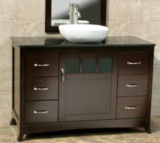 48 Bathroom Vanity Cabinet Black Granite Stone Top Vessel Sink Faucet 
